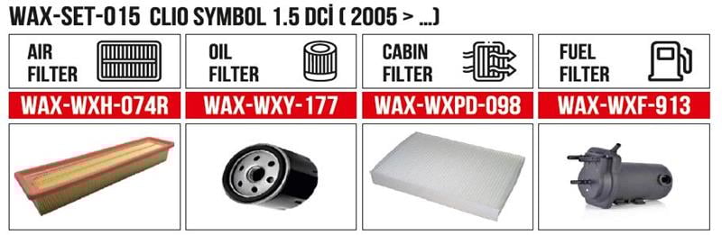  Filitre Set Clıo Symbol 1.5 Dci ( 2005-) (Hava+Yağ+Polen+ Yakıt)