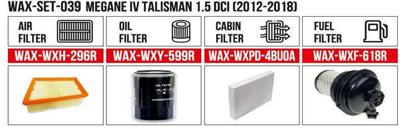  Filtre Set MEGANE IV TALISMAN 1.5 DCI (2012-2018) (Hava+Yağ+Polen+ Yakıt)