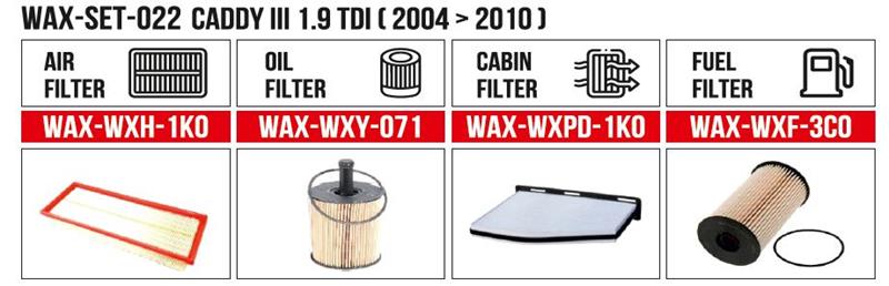  Filitre Set Caddy 3 1.9 Tdı ( 2004 - 2010 ) (Hava+Yağ+Polen+ Yakıt)