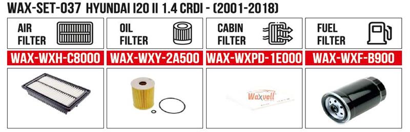  КОМПЛЕКТ ФИЛЬТРОВ HYUNDAI i20 II 1.4 CRDi - (2001-2018) (ВОЗДУХ+МАСЛО+КАБИН+ТОПЛИВО)
