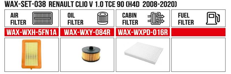  КОМПЛЕКТ ФИЛЬТРОВ Clio V 1.0 TCe 90 (H4D  2008-2020) (ВОЗДУХ+МАСЛО+КАБИН+ТОПЛИВО)