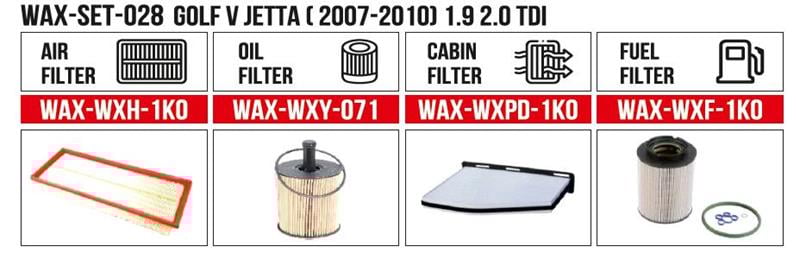  Filtre Set  GOLF V JETTA ( 2007-2010) 1.9 2.0 TDI (Hava+Yağ+Polen+ Yakıt)