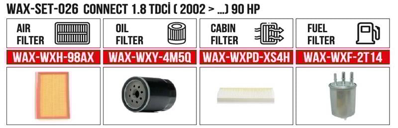  Filitre Set Connect 1.8 Tdci ( 2002-) 90Hp (Hava+Yağ+Polen+ Yakıt)