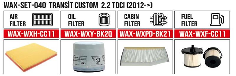  مجموعة فلا TRANSİT CUSTOM  2.2 TDCi (2012-) (الهواء+الزيت+المقصورة+الوقود)