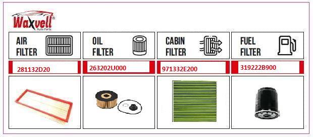  Filtre Set Hyundai Hyundai Accent Era,Tucson,Getz,I20,I30,Kia Cerato (Hava+Yağ+Polen+Yakıt) 1,5 Crdi,1,6 Crdi, 2,0 Crdi