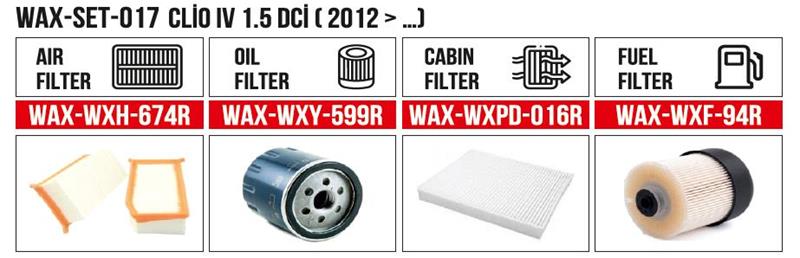  КОМПЛЕКТ ФИЛЬТРОВ CLİO IV 1.5 DCİ ( 2012 -) (ВОЗДУХ+МАСЛО+КАБИН+ТОПЛИВО)