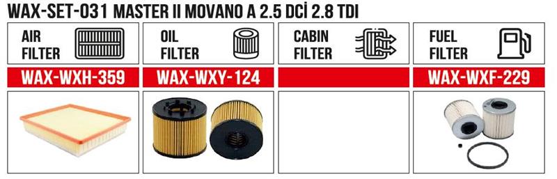  Filtre Set MASTER II MOVANO A 2.5 DCİ 2.8 TDI  (Hava+Yag+ Yakıt)