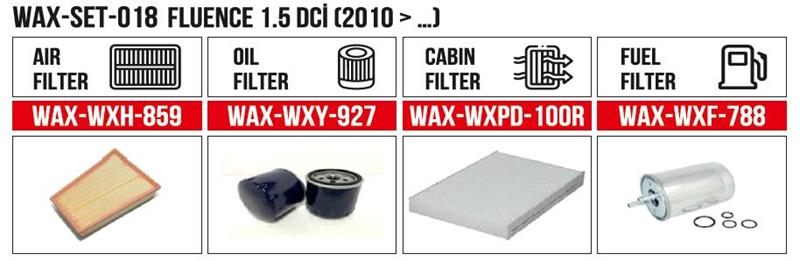  Filter Set FLUENCE 1.5 DCİ (2010 -) (Air+Oil+Cabin+Fuel)