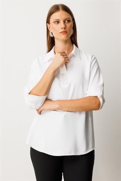 Mi 85226 BLUZ YAKALI KOL KATLAMALI PAT TASLI