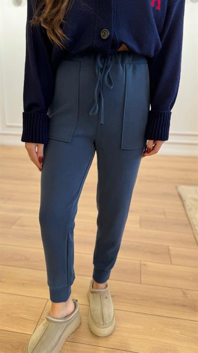  Ribanalı Cep Detaylı İndigo Eşofman Altı