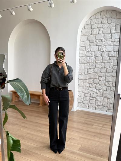 Acı Kahve Süet Kemerli Siyah Jean