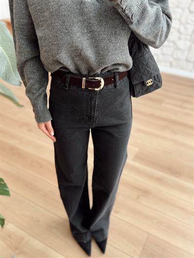Acı Kahve Süet Kemerli Siyah Jean
