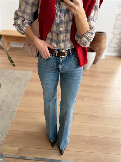Açık Mavi Flare Kemerli Jean