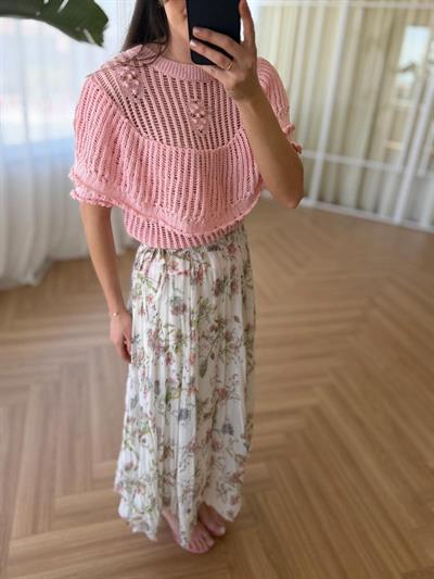 Ajurlu Fırfırlı Pembe Triko