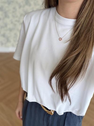 Altı Büzgülü Beyaz Tshirt