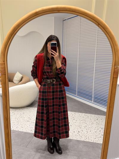 Alya Kırmızı Yeşil Ekose Desen Gömlek