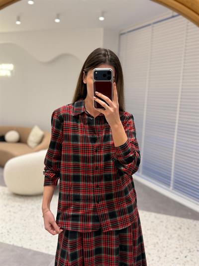 Alya Kırmızı Yeşil Ekose Desen Gömlek