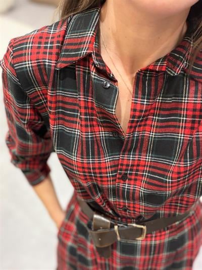 Alya Kırmızı Yeşil Ekose Desen Gömlek