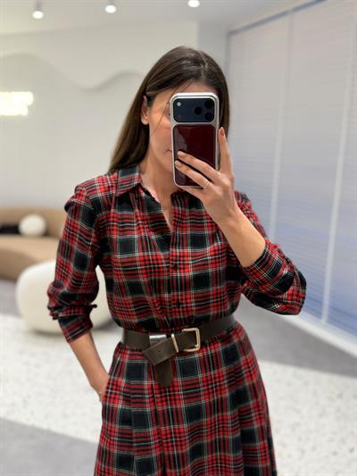 Alya Kırmızı Yeşil Ekose Desen Gömlek