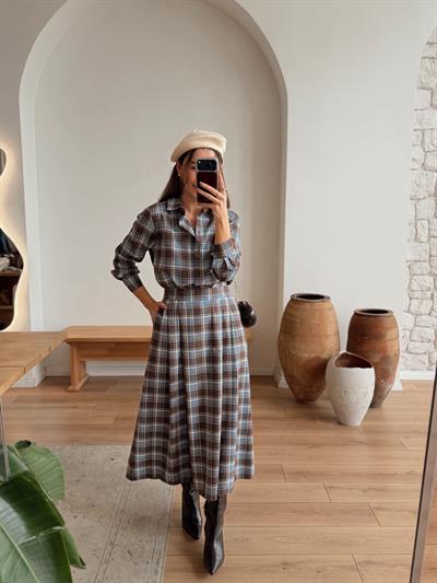 Alya Mavi Ekose Desen Gömlek