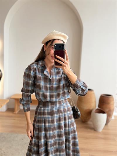 Alya Mavi Ekose Desen Gömlek