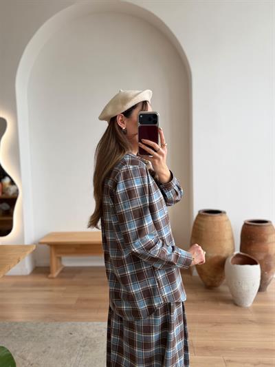 Alya Mavi Ekose Desen Gömlek