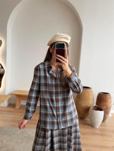 Alya Mavi Ekose Desen Gömlek