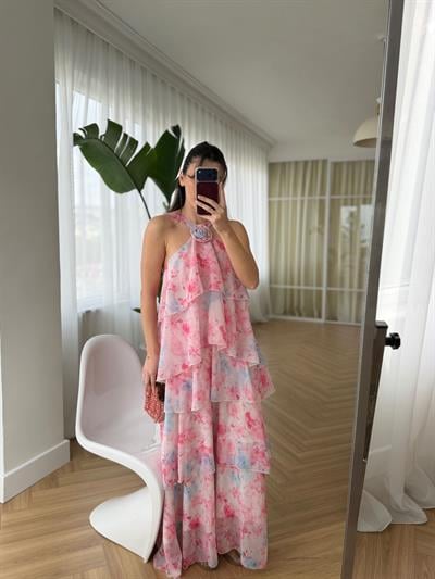 Amalfi Floral Desenli Kat Etekli Elbise