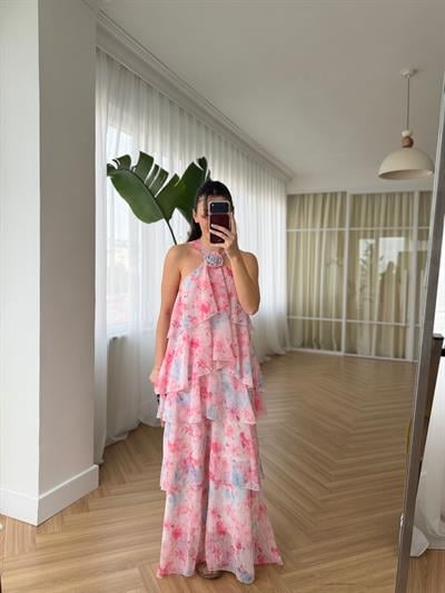 Amalfi Floral Desenli Kat Etekli Elbise