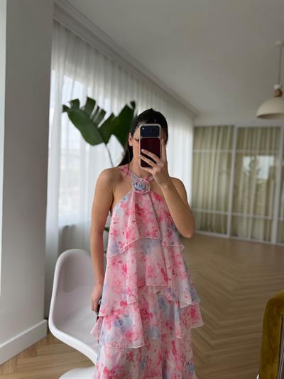 Amalfi Floral Desenli Kat Etekli Elbise