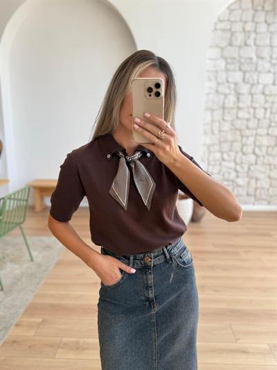 Alice Fularlı Kahverengi Triko