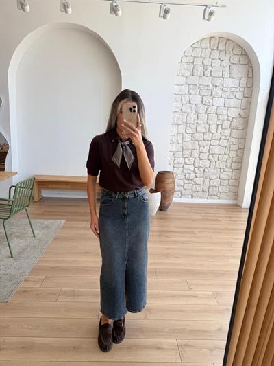 Alice Fularlı Kahverengi Triko