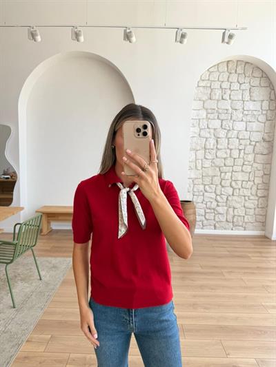 Alice Fularlı Kırmızı Triko