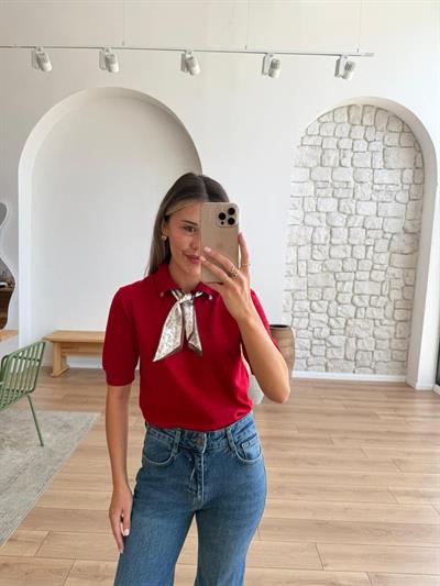 Alice Fularlı Kırmızı Triko