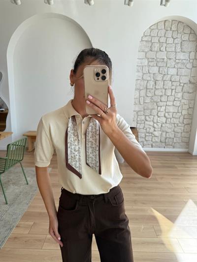 Alice Fularlı Krem Rengi Triko