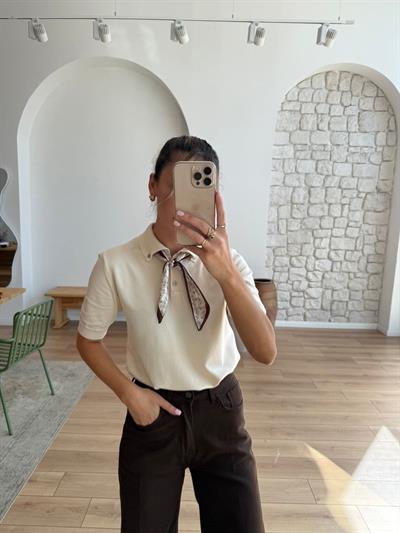 Alice Fularlı Krem Rengi Triko