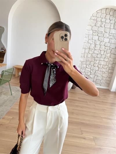 Alice Fularlı Mürdüm Triko