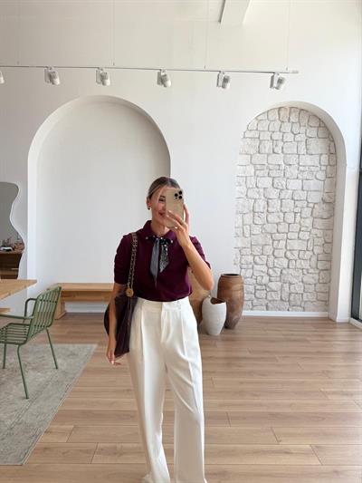 Alice Fularlı Mürdüm Triko