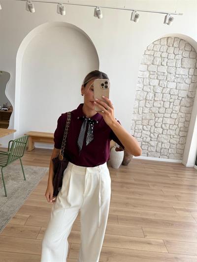 Alice Fularlı Mürdüm Triko