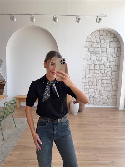 Alice Fularlı Siyah Triko