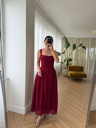 Anka Bordo Dantel Elbise