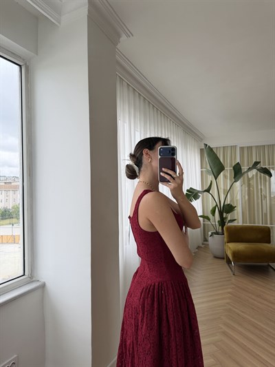 Anka Bordo Dantel Elbise