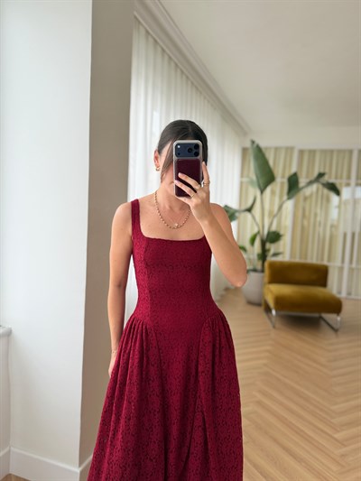 Anka Bordo Dantel Elbise