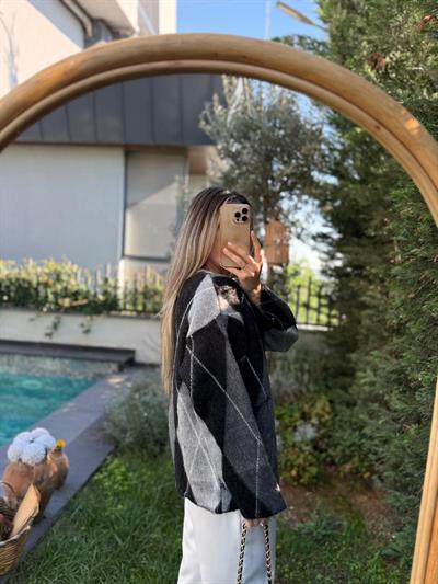 Antrasit Baklava Desen Premium Hırka