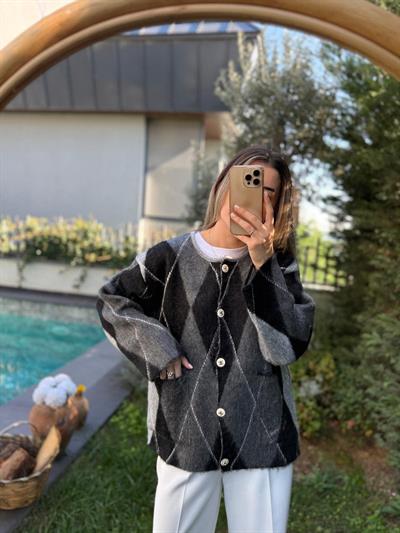 Antrasit Baklava Desen Premium Hırka