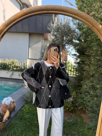 Antrasit Baklava Desen Premium Hırka