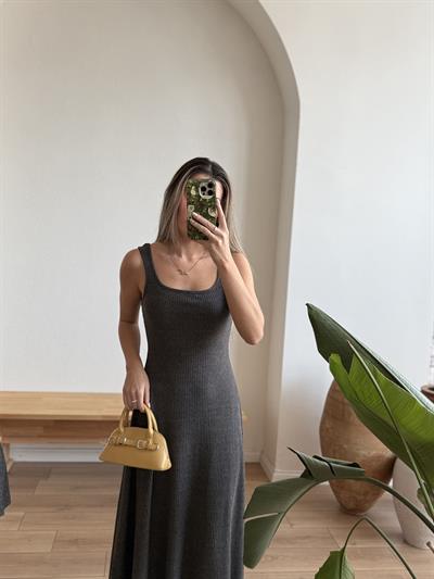 Antrasit Fitilli Örme Bluz Elbise Takım