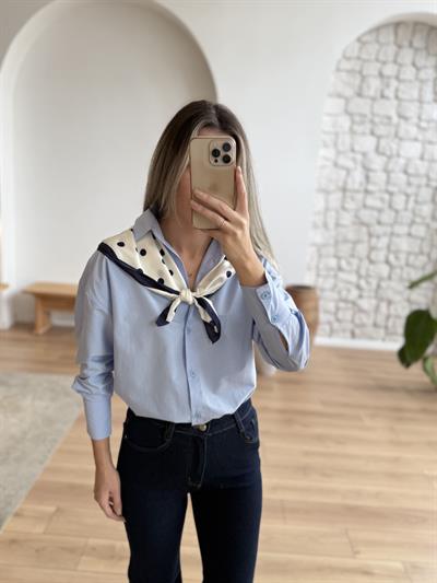 Arkası Uzun Mavi Poplin Gömlek