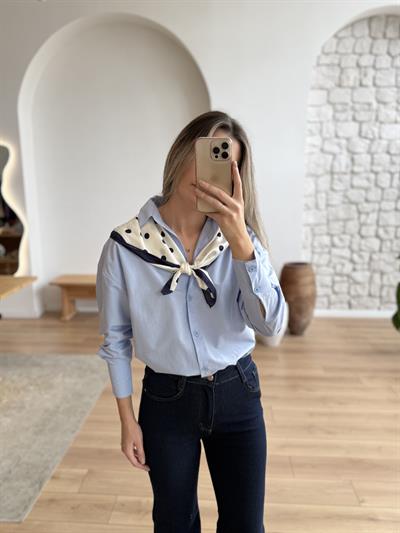 Arkası Uzun Mavi Poplin Gömlek