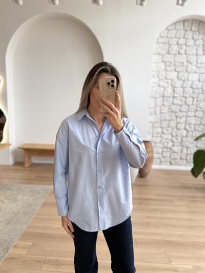 Arkası Uzun Mavi Poplin Gömlek